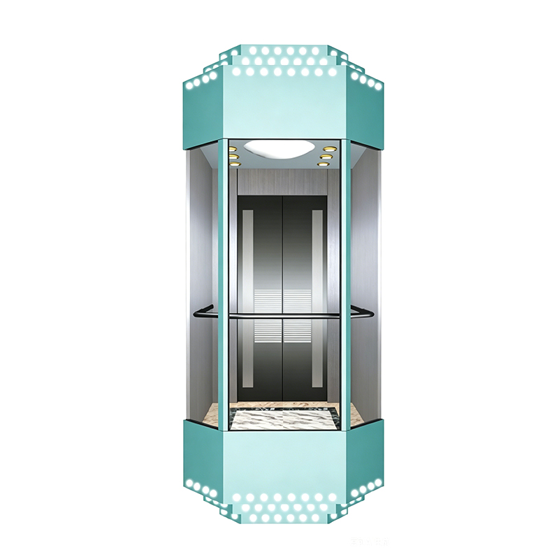 Thang máy kính hình bán nguyệt 270 độ hình bát giác với trần trang trí chiếu sáng acrylic