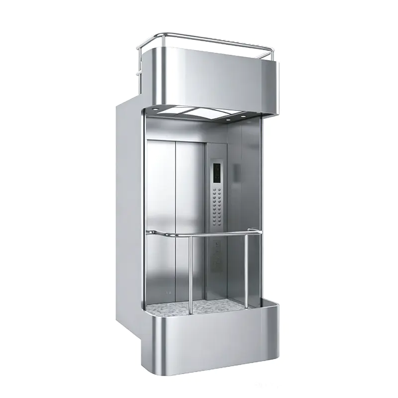 Thang máy chở khách thương mại bằng thép không gỉ với vách kính nhiều lớp an toàn